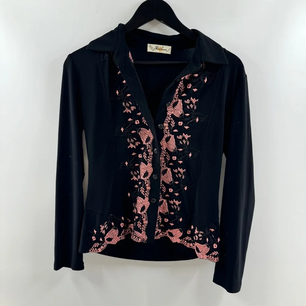 Sunblossom Made in France Y2K Pink Floral Button-Up Blouse Size S/M - Picture 1 of 5